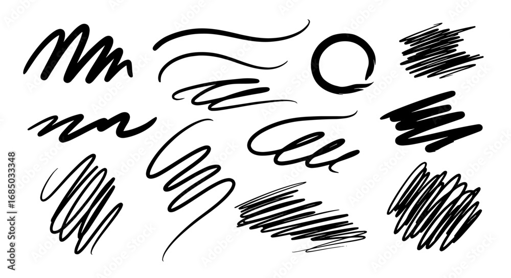 Obraz premium Scribble sketch line marker pen drawing design illustration abstract graphic art set