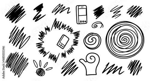 Doodle sketch scribble hand drawn handmade pencil pen marker set vector graphic design illustration art object