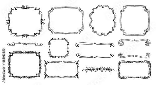 Hand drawn frame border vintage decoration design graphic vector ornamental ornate element set