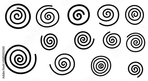 Spiral swirl twisted vortex abstract graphic design illustration art symbol decorative set shape line