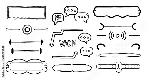 Doodle sketch scribble handmade marker pencil pen vector graphic design illustration art set business infographic journal pointing arrow speech bubble line shape