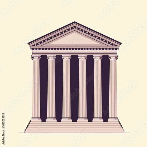 Architectural line art illustration of a historic Greek temple or ancient Roman pantheon with classic columns