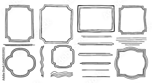 Frames borders line art sketch drawing vector graphic design divider decorative handmade element vintage flourish ornament illustration