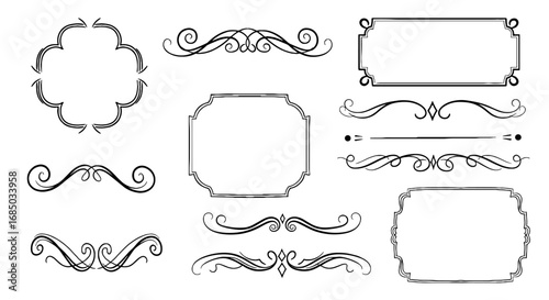 Ornament frame divider line element design vector illustration decorative graphic set art vintage