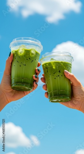 Friends Toasting with Healthy Green Tea Drinks