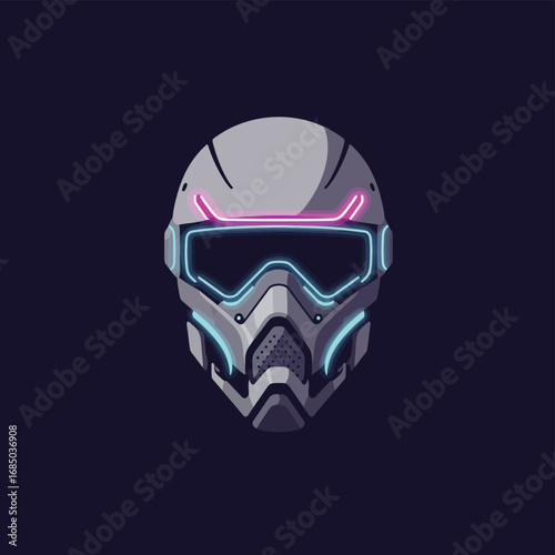 Advanced Robotic Helmet Vector Art Emitting Bright Neon Glow, Ideal for Digital and Sci-Fi Themes and Modern Gaming Concepts
