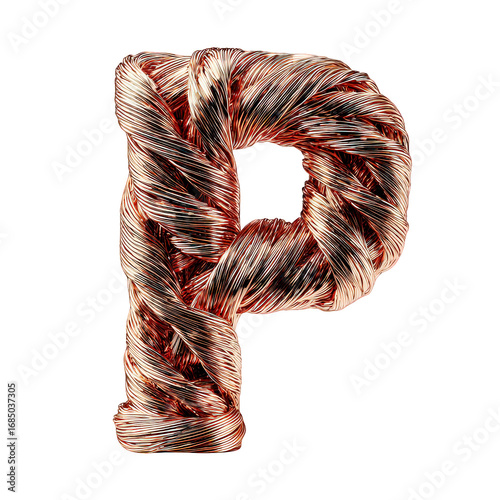 Copper Textured Letter P 3D Render