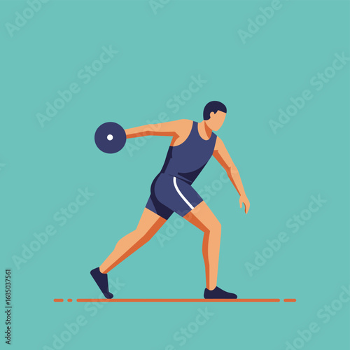 Discus Thrower Athletic Strength and Power in Flat Design Illustration