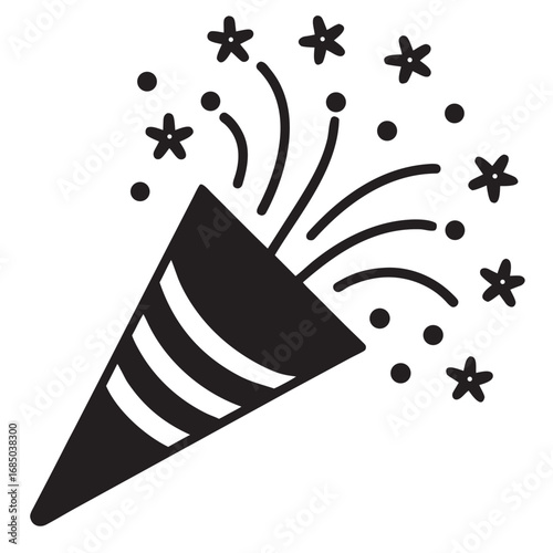 Black and white outline illustration of a party popper