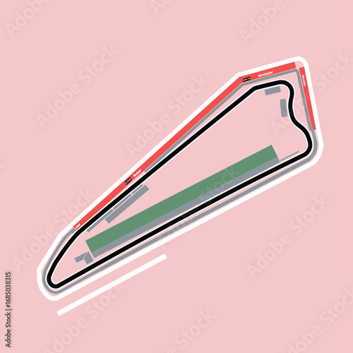 Aerial view of a race track, a graphic representation of a circuit, ideal for motorsports themes