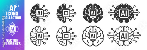 AI brain chip neural network processor icon on transparent background