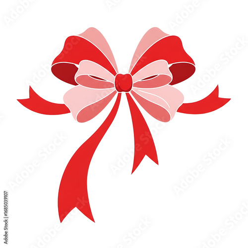 Elegant Red and Pink Ribbon Bow Illustration for Gift Wrapping or Festive Holiday Decorations