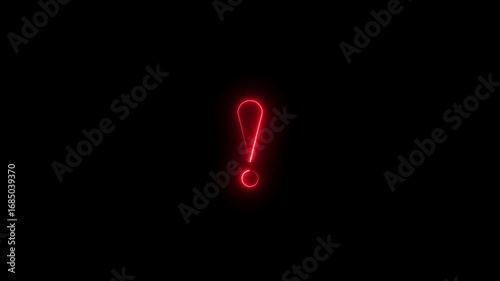  Warning board neon bright Red color animation. Warning Sign with Exclamation Mark. Danger warning sign icon with a glowing neon black background 4k video.