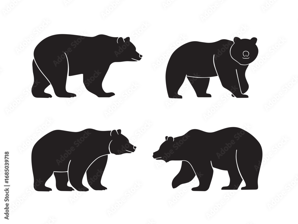 Fototapeta premium Dynamic Bear Silhouette Icons Collection for Creative Stock Art 