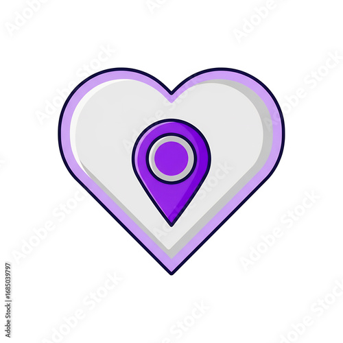 Heart Shaped Location Pin Icon Design  Purple Gradient Love Marker Symbol for Maps and Navigation