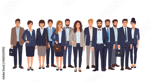 A large group of confident business people standing together. A diverse team of professional colleagues united for corporate success