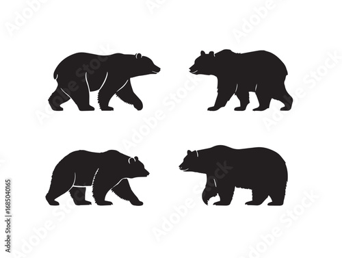 Minimal Bear Silhouette Vector Icons for Stock Illustrations  