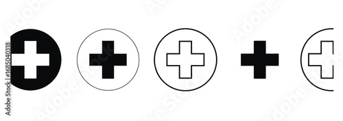 WebDiscover diverse medical cross icons in clean black and white styles, perfect for health, science, and healthcare branding and digital design projects.