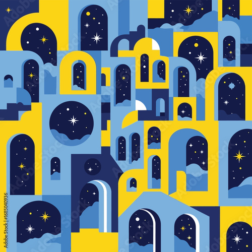 Night Sky Cityscape A Geometric Dream of Arches and Stars