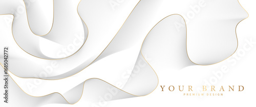 Premium background design with gold and light gray line pattern and  white background. Abstract white horizontal vector template for cover, business banner, wedding, prestigious voucher, luxe invite.