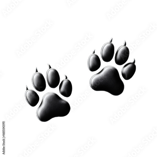 Two Detailed Paw Prints on Black Background  Animal Tracks Illustration for Design Projects