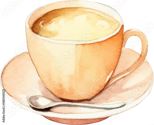Watercolor painted coffee cup. Hand drawn design element isolated on white background.