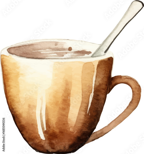 Watercolor painted coffee cup. Hand drawn design element isolated on white background.