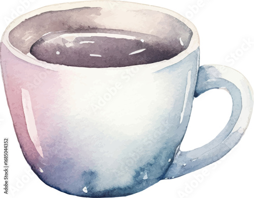 Watercolor painted coffee cup. Hand drawn design element isolated on white background.