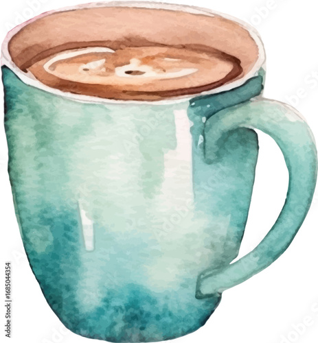 Watercolor painted coffee cup. Hand drawn design element isolated on white background.