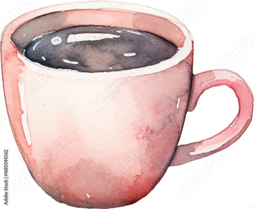 Watercolor painted coffee cup. Hand drawn design element isolated on white background.