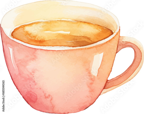 Watercolor painted coffee cup. Hand drawn design element isolated on white background.