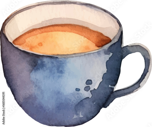 Watercolor painted coffee cup. Hand drawn design element isolated on white background.