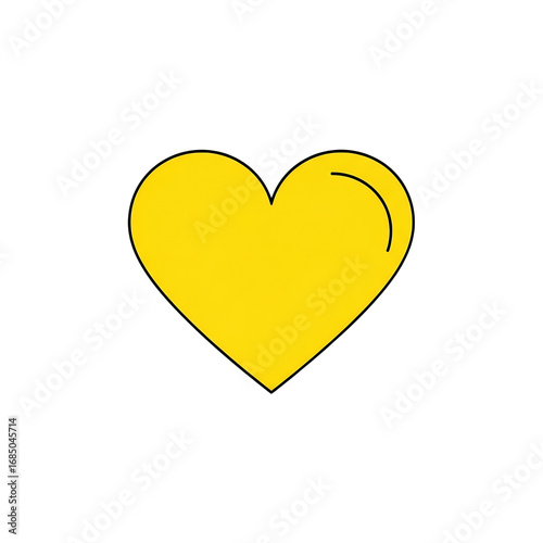 Yellow Heart Icon with Doodle Line  Love Symbol Graphic for Valentines Day or Positive Emotions