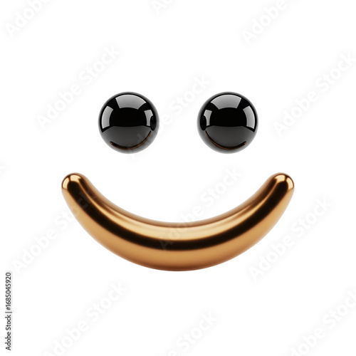 Abstract Copper Smile Face with Spherical Eyes on Black Background  Modern Art Design Element