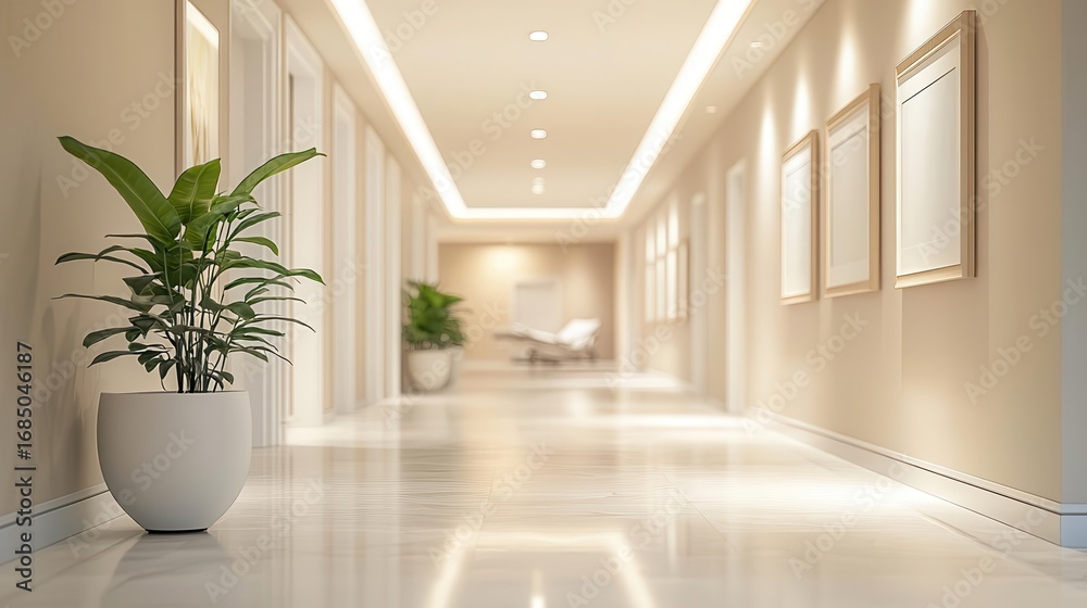Fototapeta premium explore modern interior design with plant And illuminated Corridor. corridor design