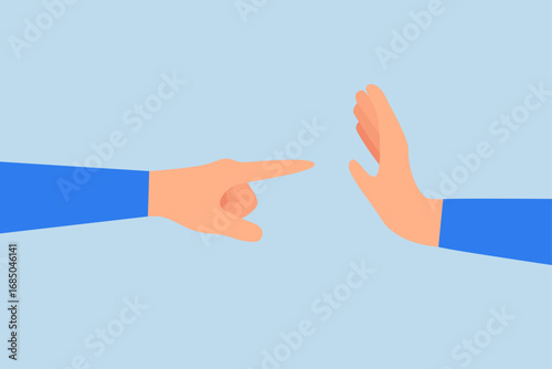 businessman is using one hand to point at another person and using his other hand to make a stop gesture