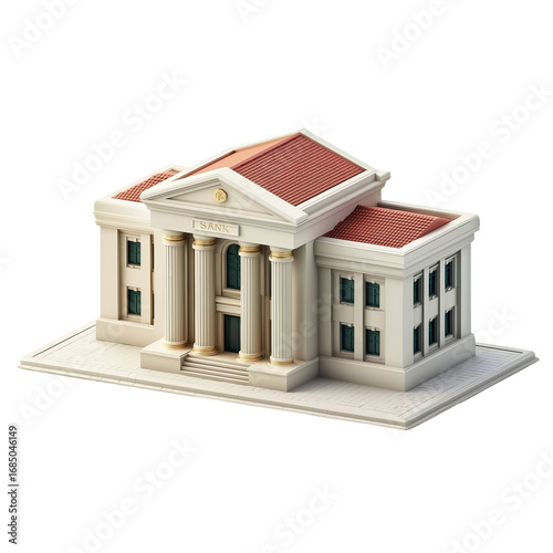 Bank building on transparent background, png file