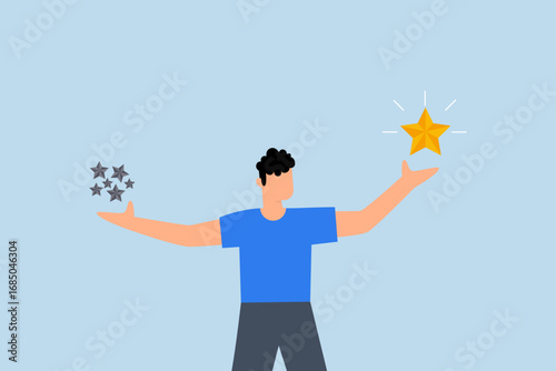 Quality vs quantity, entrepreneur clutching valuable top-tier stars versus typical stars.