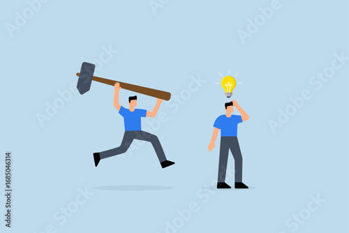 Jealousy colleague, businessman new idea for a lightbulb was destroyed when he was hit by a colleague from behind