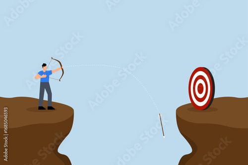 Terribly missed target, overconfident entrepreneur in archery spectacularly failed to hit target