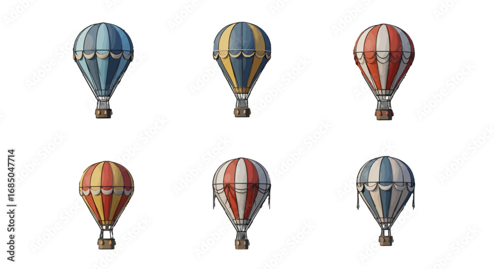 Obraz premium Vintage hot air balloons vector icon set with six designs