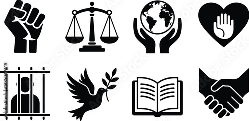 Collection of diverse icons representing human rights and social justice concepts