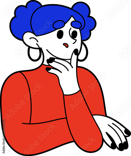 Modern flat illustration of a fashionable stylish girl who thinks, reflects, doubts, evaluates, listens attentively. Illustration for web design and advertising.