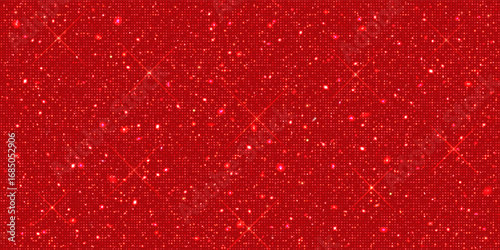 Seamless shiny red sparkles surface background - bedazzled sparkling fabric texture vector illustration. Glittering backdrop. Shimmering abstract wallpaper.