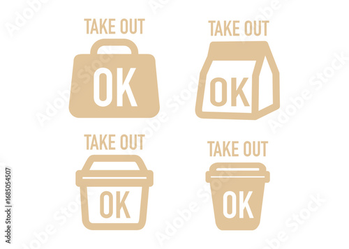 ベージュのテイクアウト お持ち帰りOKのアイコン マーク ピクトグラムのイラスト
