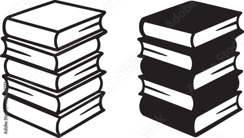 Two contrasting book stacks black and white vector illustration minimal education literature knowledge concept design