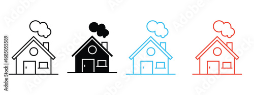 House with smoke from chimney icon set vector. Smoke home symbol. vector illustration.