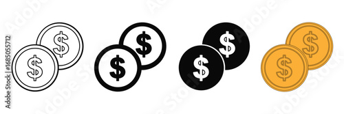 Two dollar coin icon set vector. dollar coin currency symbol. vector illustration.