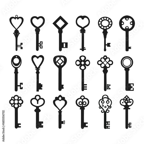 Collection of ornate antique skeleton keys with decorative tops