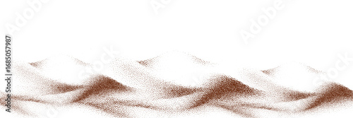 Chocolate coffee powder splash with cocoa beans, dust particles and brown black background vector.